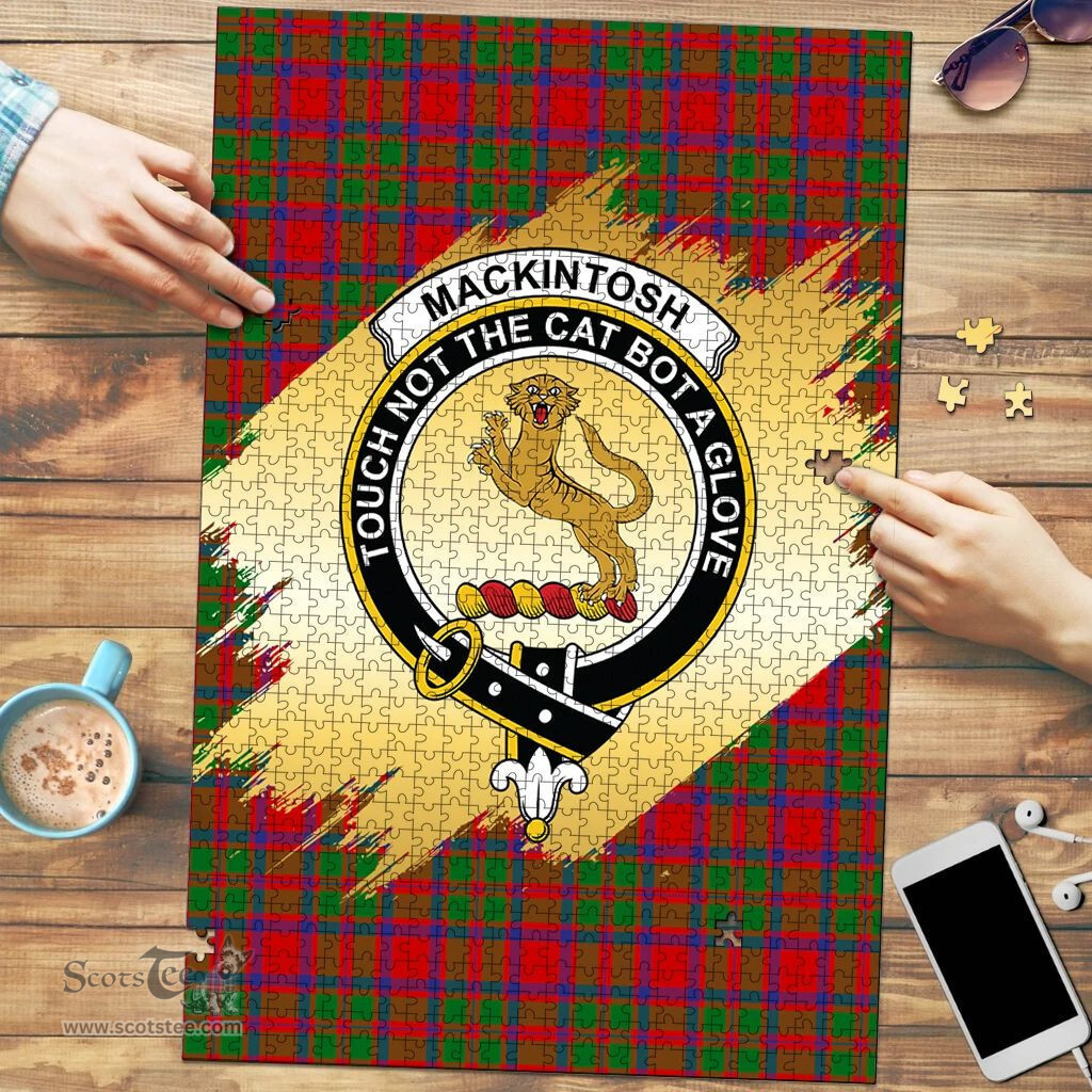 Scottish MacKintosh Modern Clan Tartan Puzzle - Gold Style Scottish Plaid Tartan Plaid