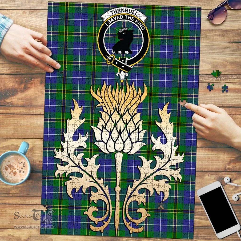Scottish Turnbull Hunting Clan Tartan Puzzle - Thistle Gold Style Scottish Plaid Tartan Plaid