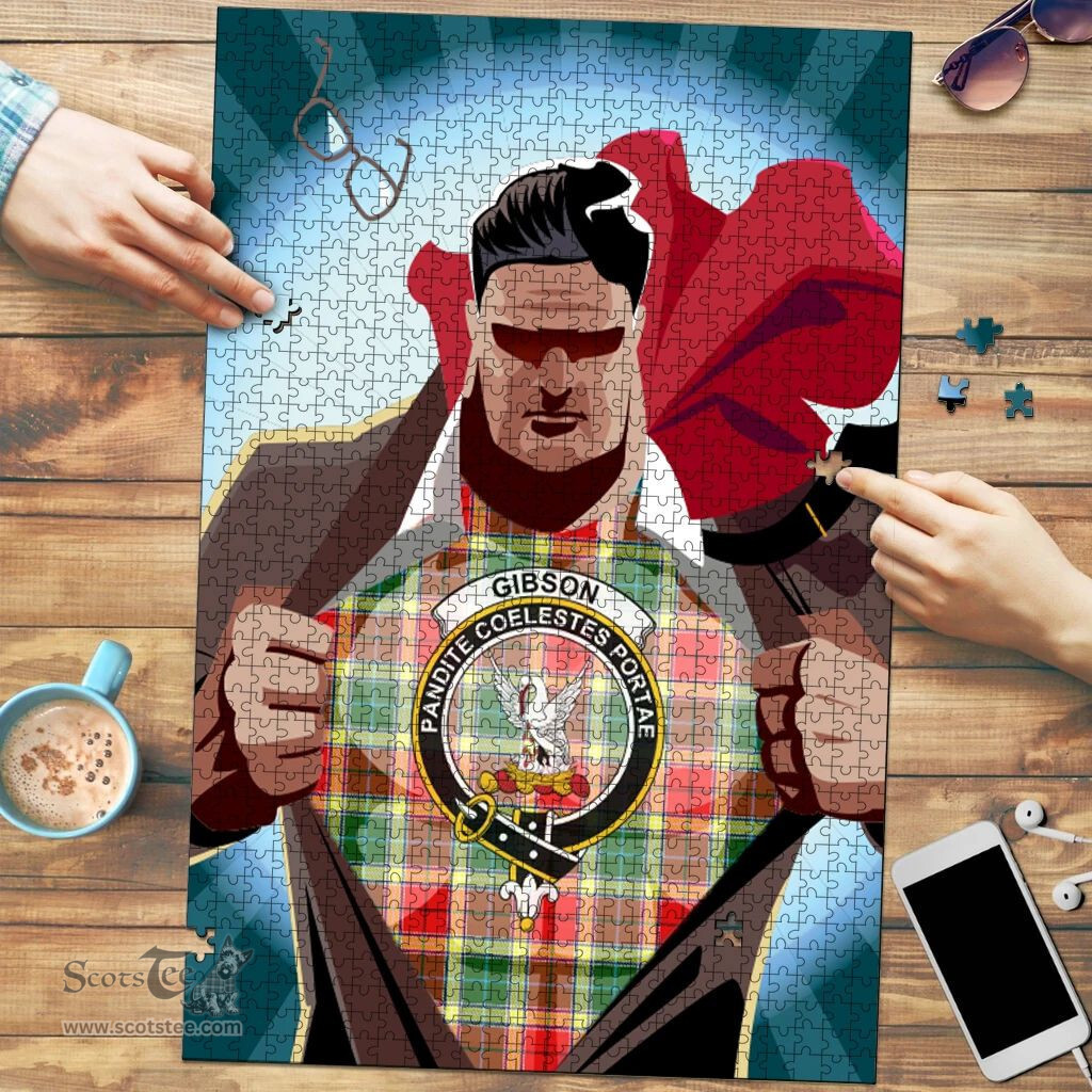 Scottish Gibson Clan Tartan Puzzle - Supper Hero Style Scottish Plaid Tartan Plaid
