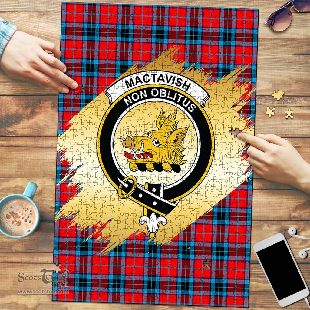 Scottish MacTavish Modern Clan Tartan Puzzle - Gold Style Scottish Plaid Tartan Plaid