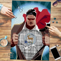 Scottish Scott Black White Modern Clan Tartan Puzzle - Supper Hero Style Scottish Plaid Tartan Plaid
