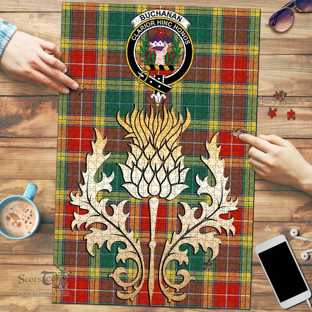 Scottish Buchanan Old Sett Clan Tartan Puzzle - Thistle Gold Style Scottish Plaid Tartan Plaid