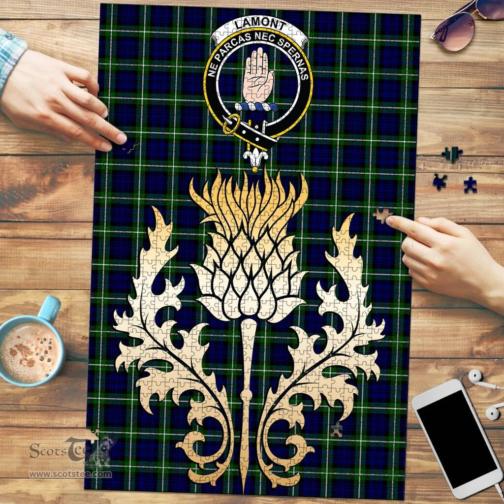 Scottish Lamont Modern Clan Tartan Puzzle - Thistle Gold Style Scottish Plaid Tartan Plaid