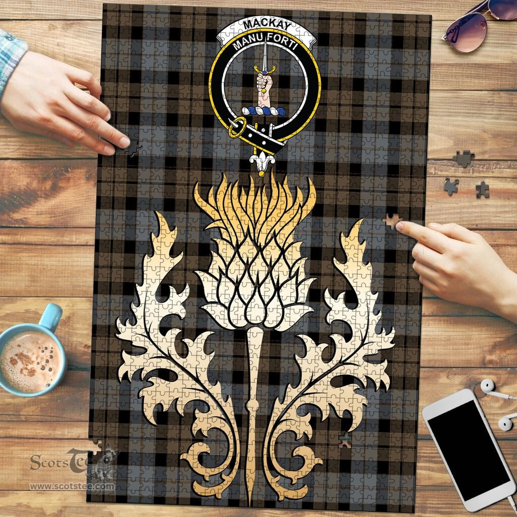 Scottish MacKay Weathered Clan Tartan Puzzle - Thistle Gold Style Scottish Plaid Tartan Plaid