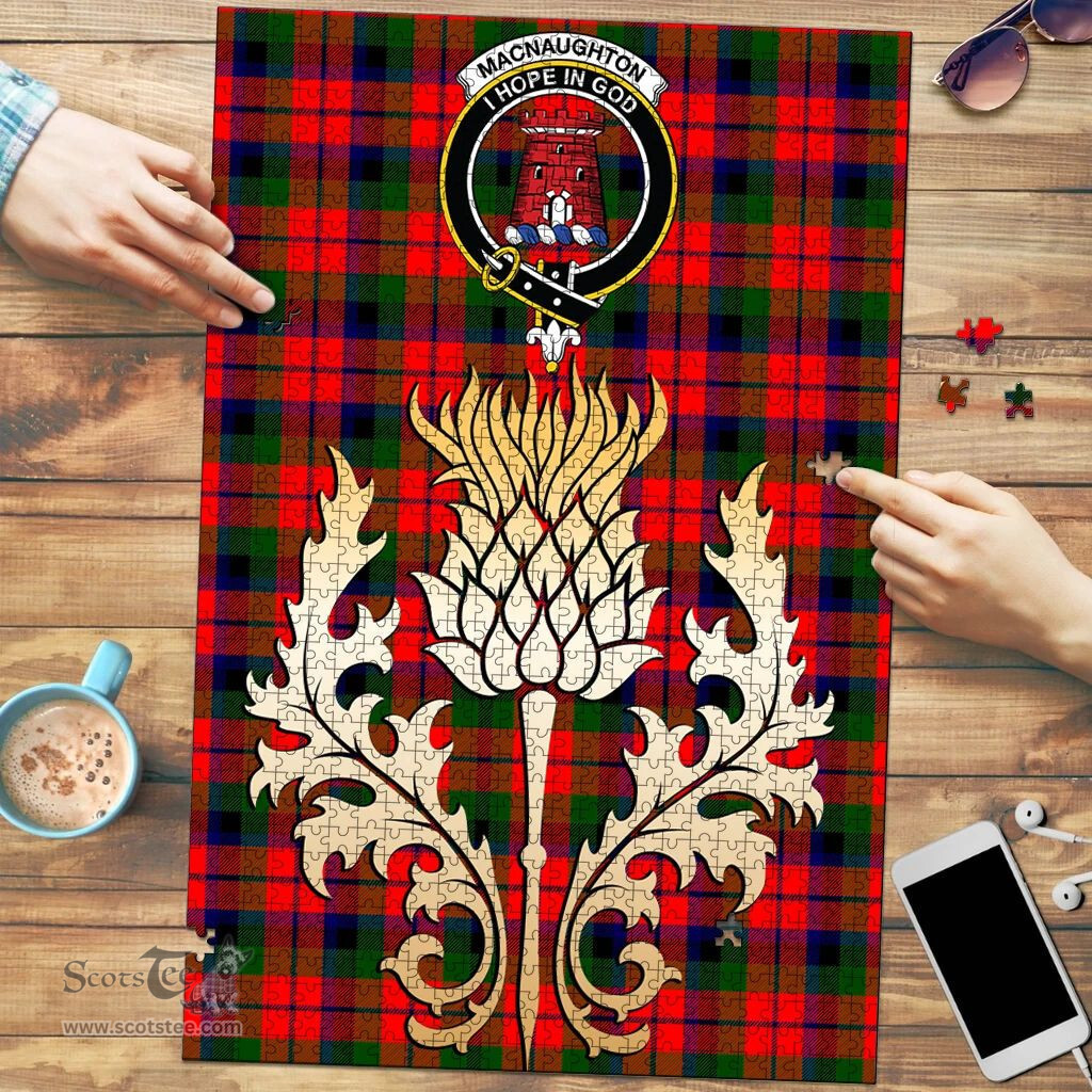 Scottish MacNaughton Modern Clan Tartan Puzzle - Thistle Gold Style Scottish Plaid Tartan Plaid