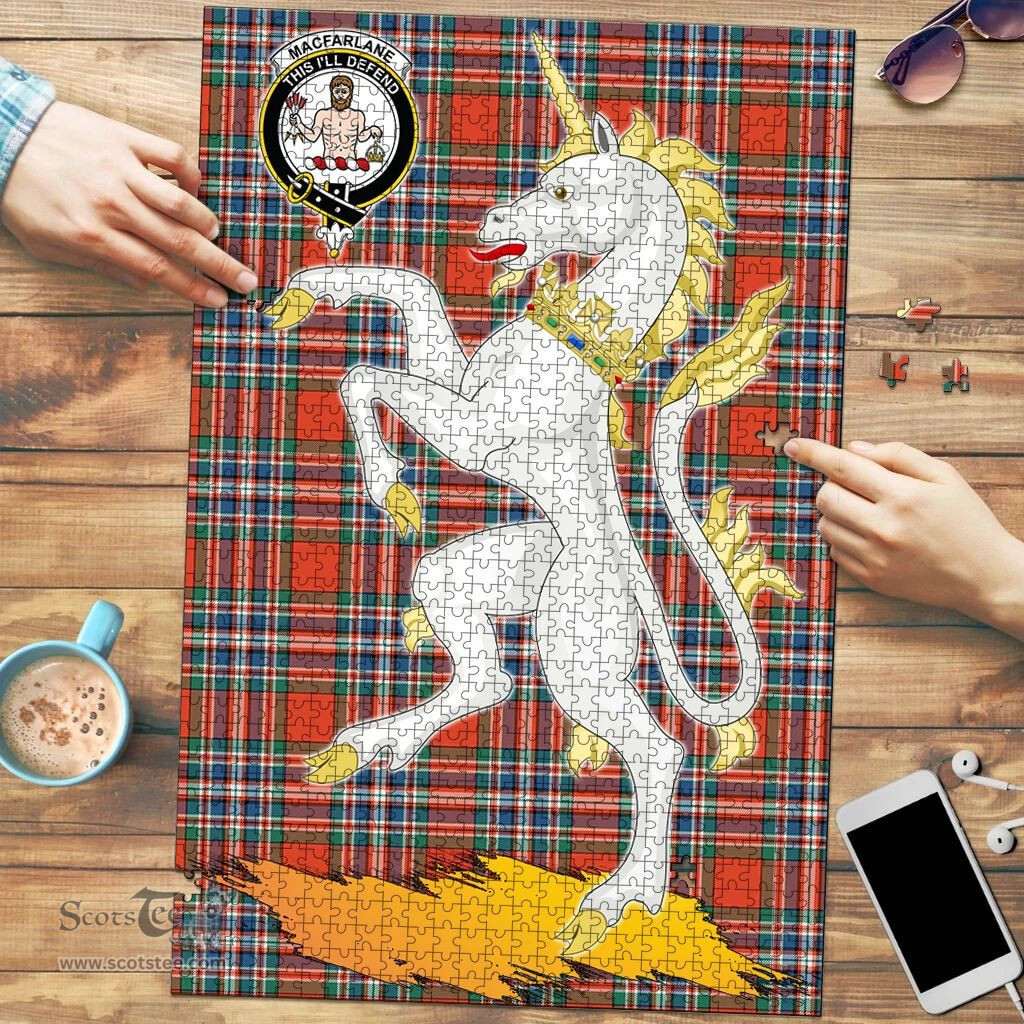 Scottish MacFarlane Ancient Clan Tartan Puzzle - Unicorn Style Scottish Plaid Tartan Plaid