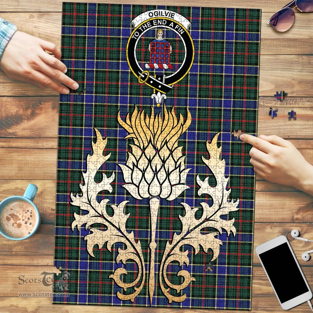 Scottish Ogilvie Hunting Modern Clan Tartan Puzzle - Thistle Gold Style Scottish Plaid Tartan Plaid