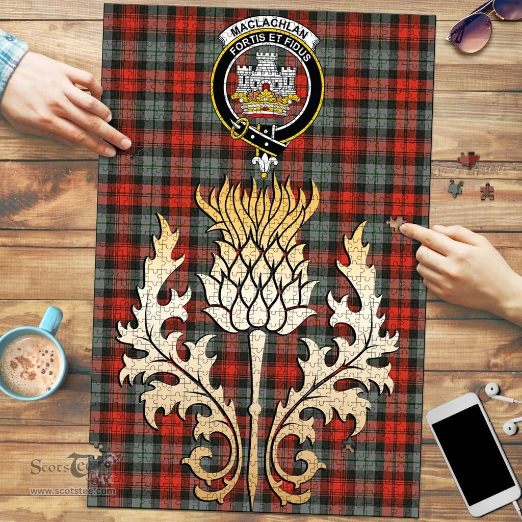 Scottish MacLachlan Weathered Clan Tartan Puzzle - Thistle Gold Style Scottish Plaid Tartan Plaid