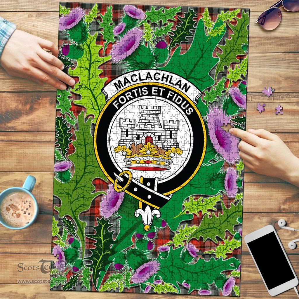 Scottish MacLachlan Weathered Clan Tartan Puzzle - Thistle Pattern Style Scottish Plaid Tartan Plaid