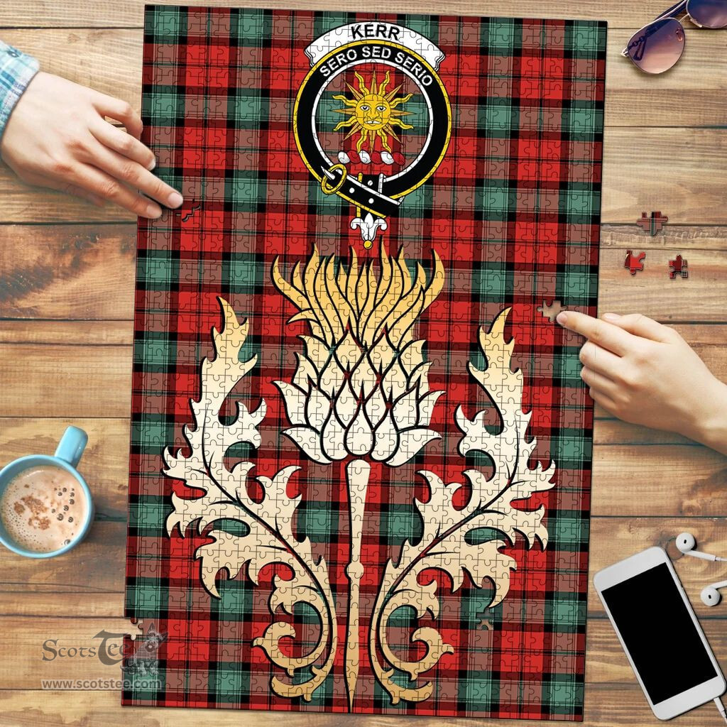 Scottish Kerr Ancient Clan Tartan Puzzle - Thistle Gold Style Scottish Plaid Tartan Plaid