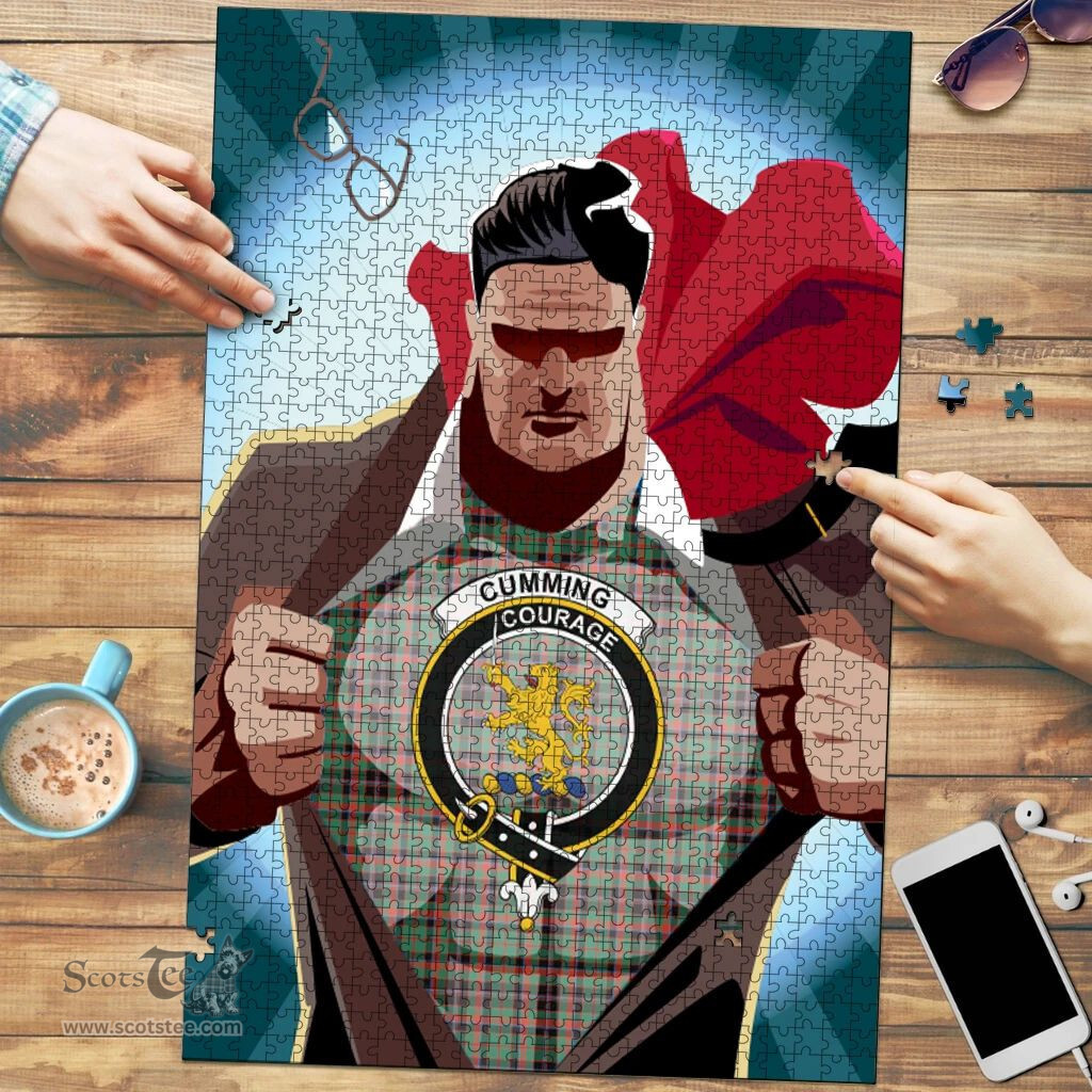 Scottish Cumming Hunting Ancient Clan Tartan Puzzle - Supper Hero Style Scottish Plaid Tartan Plaid