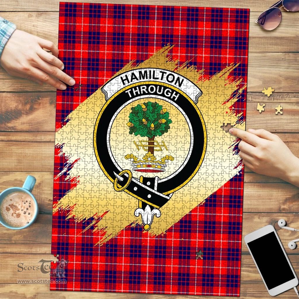 Scottish Hamilton Modern Clan Tartan Puzzle - Gold Style Scottish Plaid Tartan Plaid
