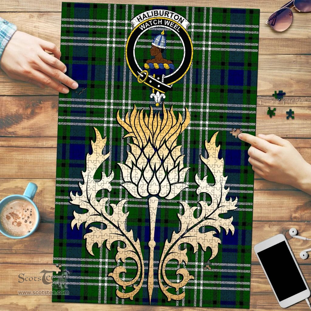 Scottish Haliburton Clan Tartan Puzzle - Thistle Gold Style Scottish Plaid Tartan Plaid