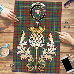 Scottish Shaw Green Modern Clan Tartan Puzzle - Thistle Gold Style Scottish Plaid Tartan Plaid
