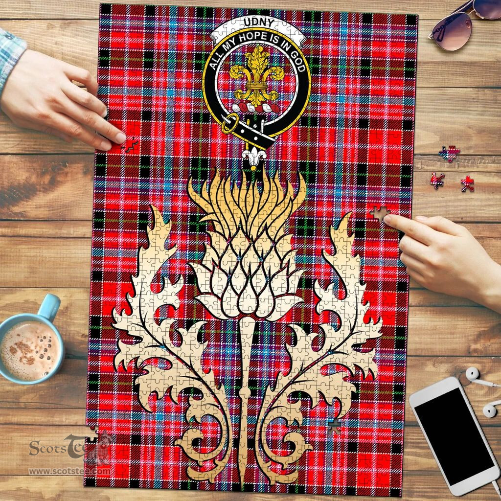 Scottish Udny Clan Tartan Puzzle - Thistle Gold Style Scottish Plaid Tartan Plaid