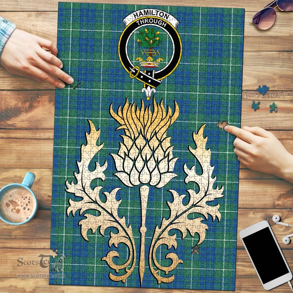 Scottish Hamilton Hunting Ancient Clan Tartan Puzzle - Thistle Gold Style Scottish Plaid Tartan Plaid