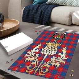 Scottish Galloway Red Clan Tartan Puzzle - Thistle Gold Style Scottish Plaid Tartan Plaid