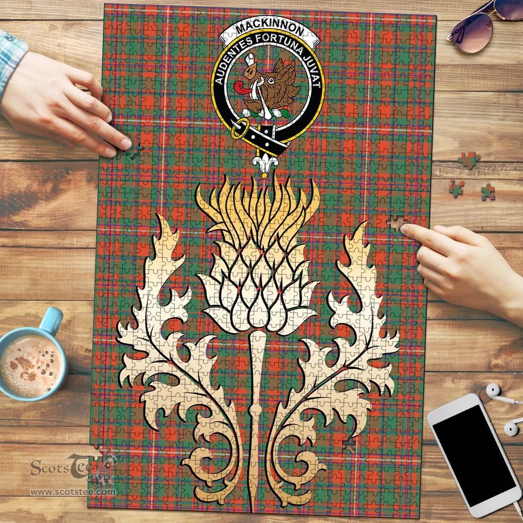 Scottish MacKinnon Ancient Clan Tartan Puzzle - Thistle Gold Style Scottish Plaid Tartan Plaid