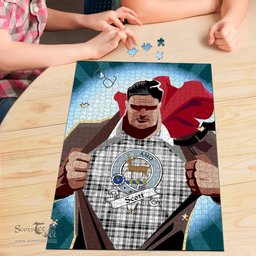 Scottish Scott Black White Modern Clan Tartan Puzzle - Supper Hero Style Scottish Plaid Tartan Plaid