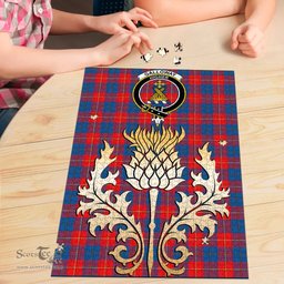 Scottish Galloway Red Clan Tartan Puzzle - Thistle Gold Style Scottish Plaid Tartan Plaid