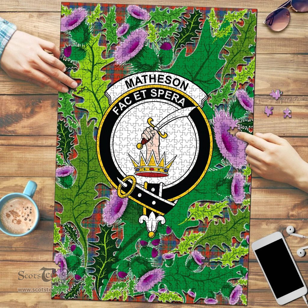 Scottish Matheson Ancient Clan Tartan Puzzle - Thistle Pattern Style Scottish Plaid Tartan Plaid