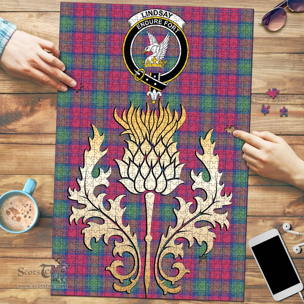 Scottish Lindsay Ancient Clan Tartan Puzzle - Thistle Gold Style Scottish Plaid Tartan Plaid