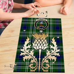 Scottish Haliburton Clan Tartan Puzzle - Thistle Gold Style Scottish Plaid Tartan Plaid