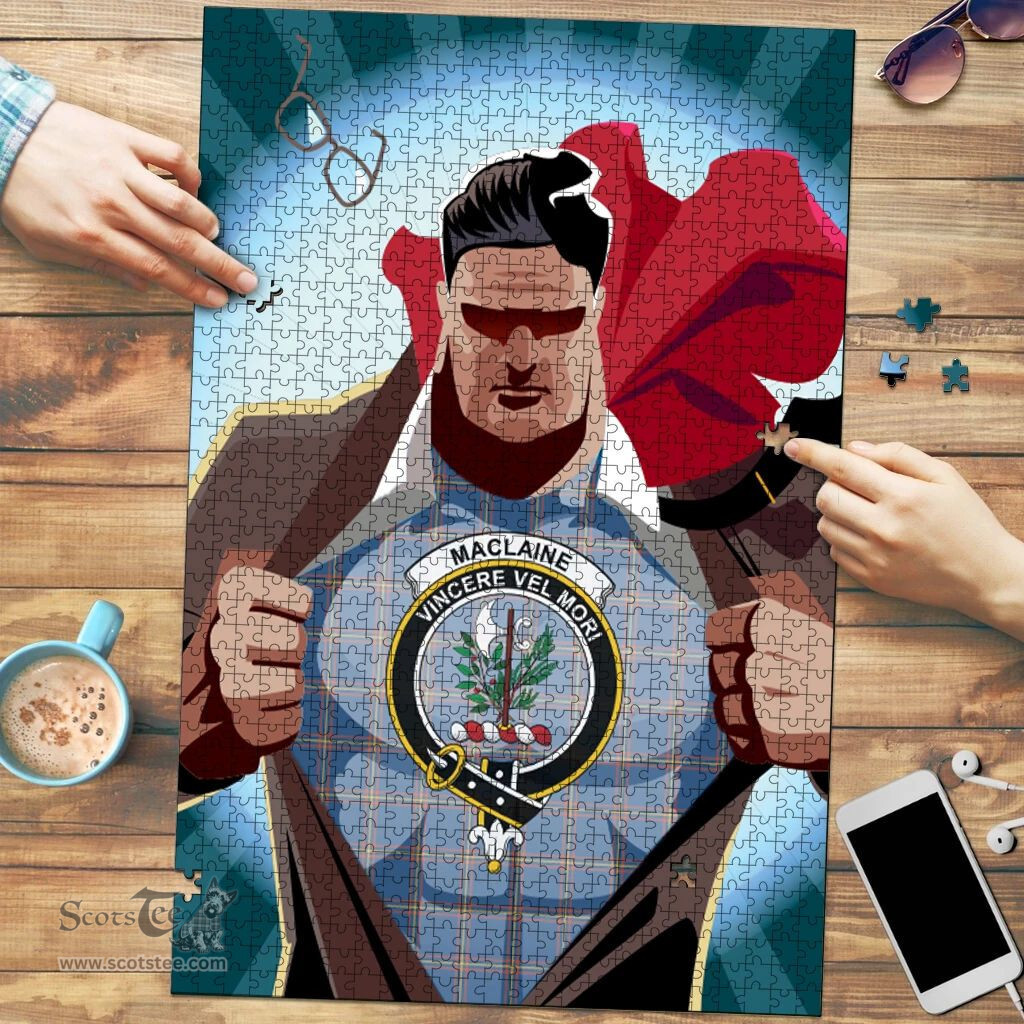 Scottish MacLaine of Loch Buie Hunting Ancient Clan Tartan Puzzle - Supper Hero Style Scottish Plaid Tartan Plaid