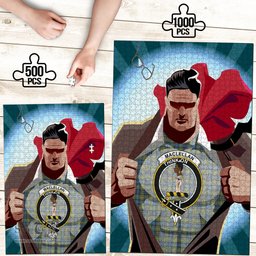 Scottish MacLellan Ancient Clan Tartan Puzzle - Supper Hero Style Scottish Plaid Tartan Plaid