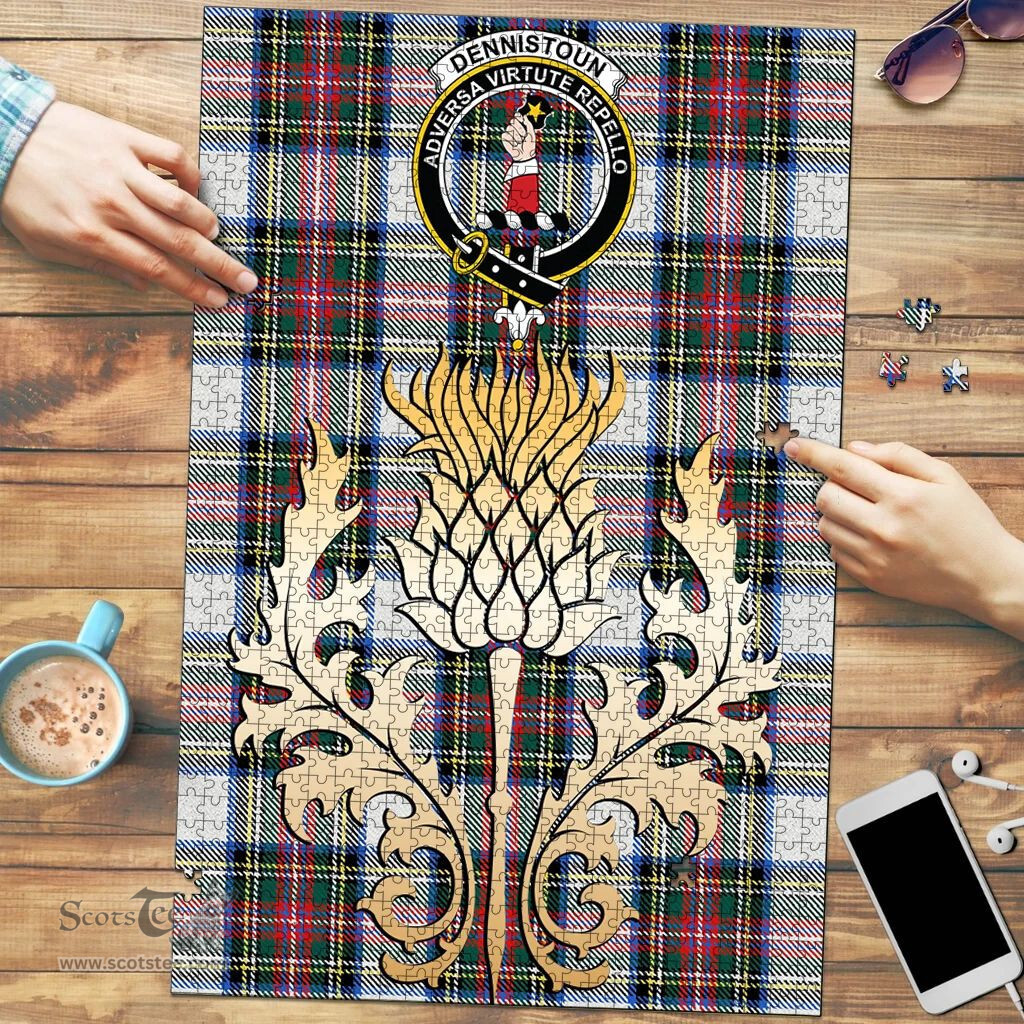 Scottish Dennistoun Clan Tartan Puzzle - Thistle Gold Style Scottish Plaid Tartan Plaid