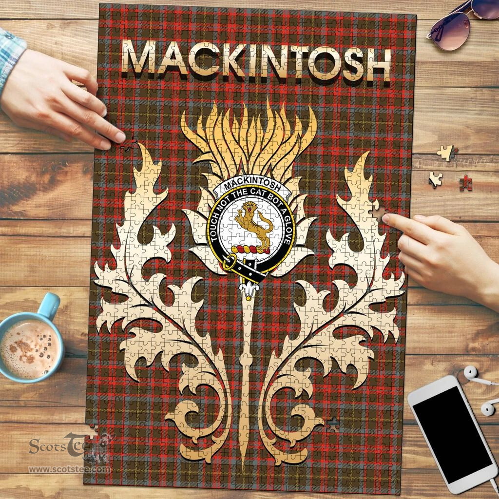 Scottish MacKintosh Hunting Weathered Clan Tartan Puzzle - Thistle Scotland Style Scottish Plaid Tartan Plaid