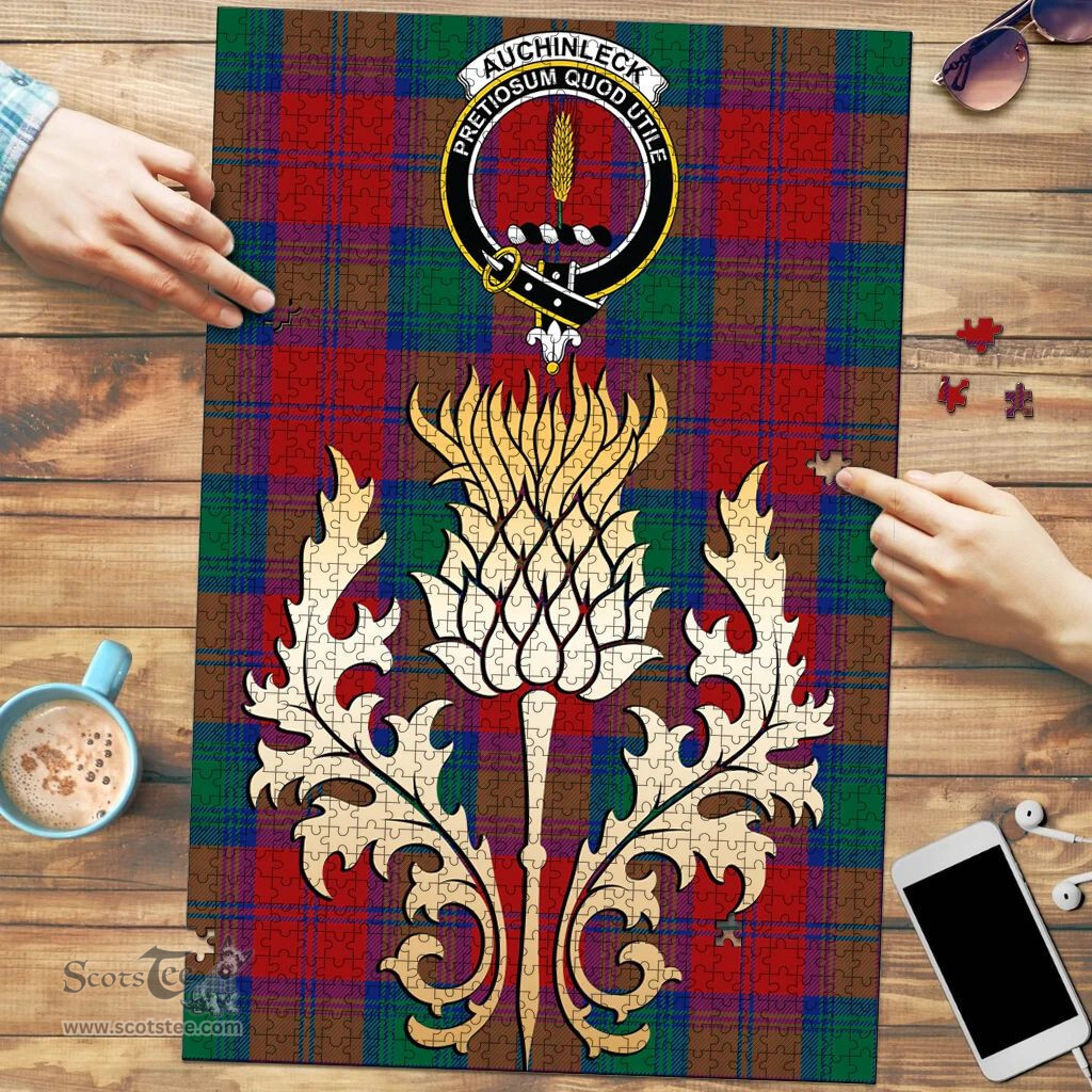 Scottish Auchinleck Clan Tartan Puzzle - Thistle Gold Style Scottish Plaid Tartan Plaid