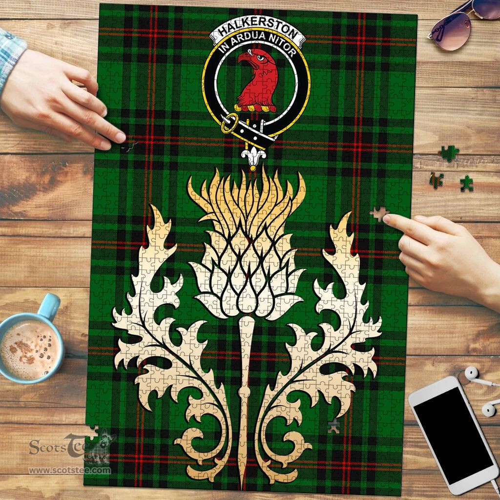 Scottish Halkerston Clan Tartan Puzzle - Thistle Gold Style Scottish Plaid Tartan Plaid