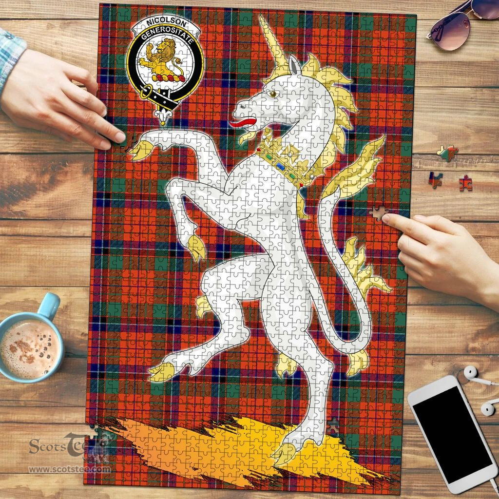 Scottish Nicolson Ancient Clan Tartan Puzzle - Unicorn Style Scottish Plaid Tartan Plaid