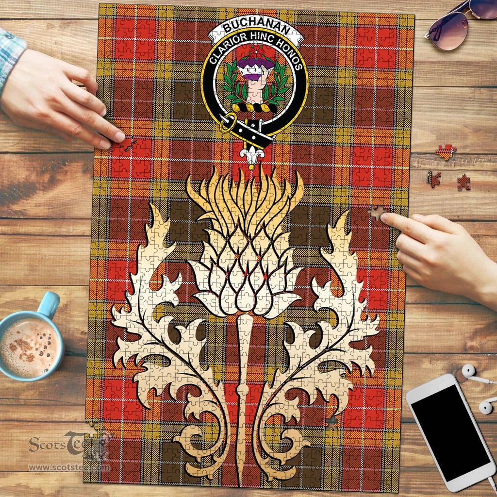Scottish Buchanan Old Set Weathered Clan Tartan Puzzle - Thistle Gold Style Scottish Plaid Tartan Plaid