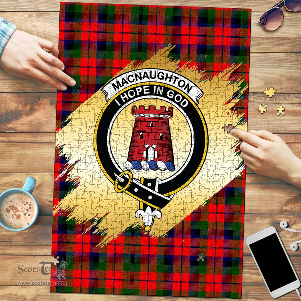 Scottish MacNaughton Modern Clan Tartan Puzzle - Gold Style Scottish Plaid Tartan Plaid