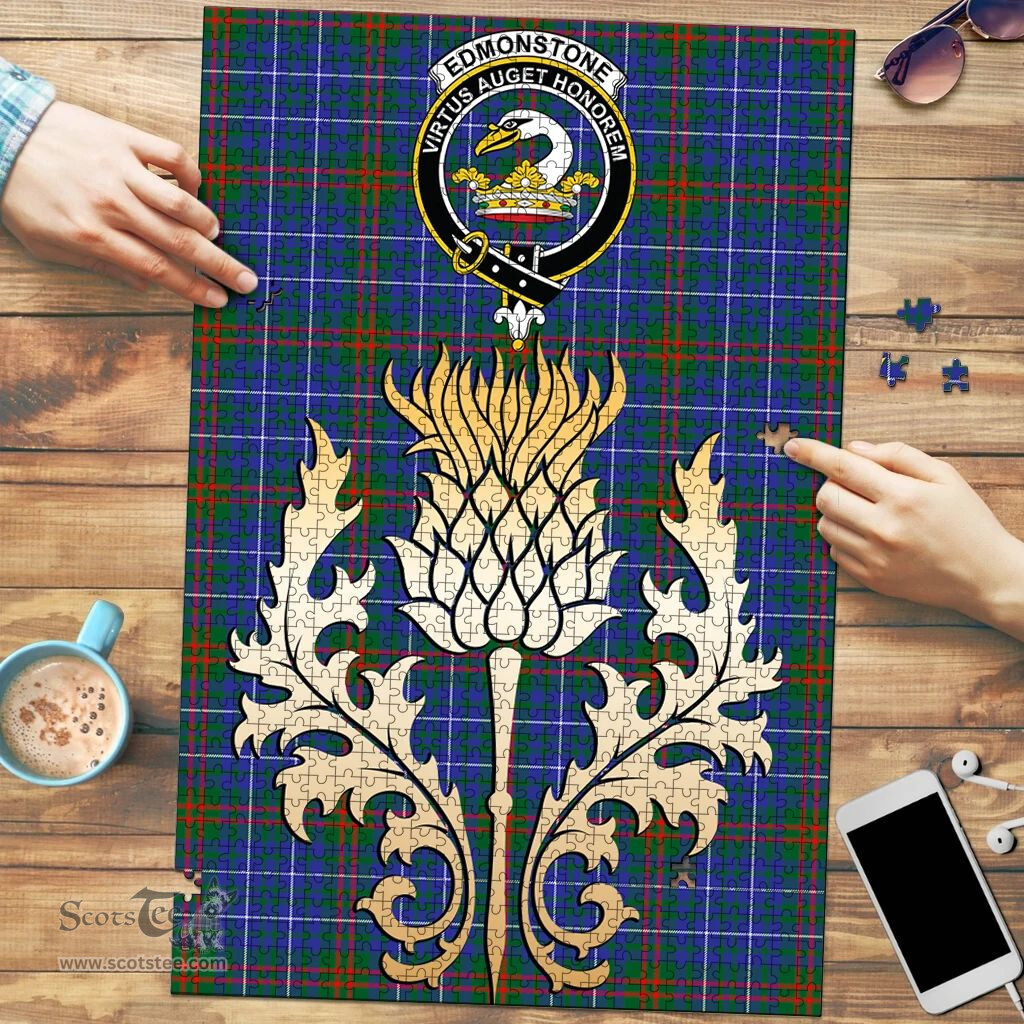 Scottish Edmonstone Clan Tartan Puzzle - Thistle Gold Style Scottish Plaid Tartan Plaid