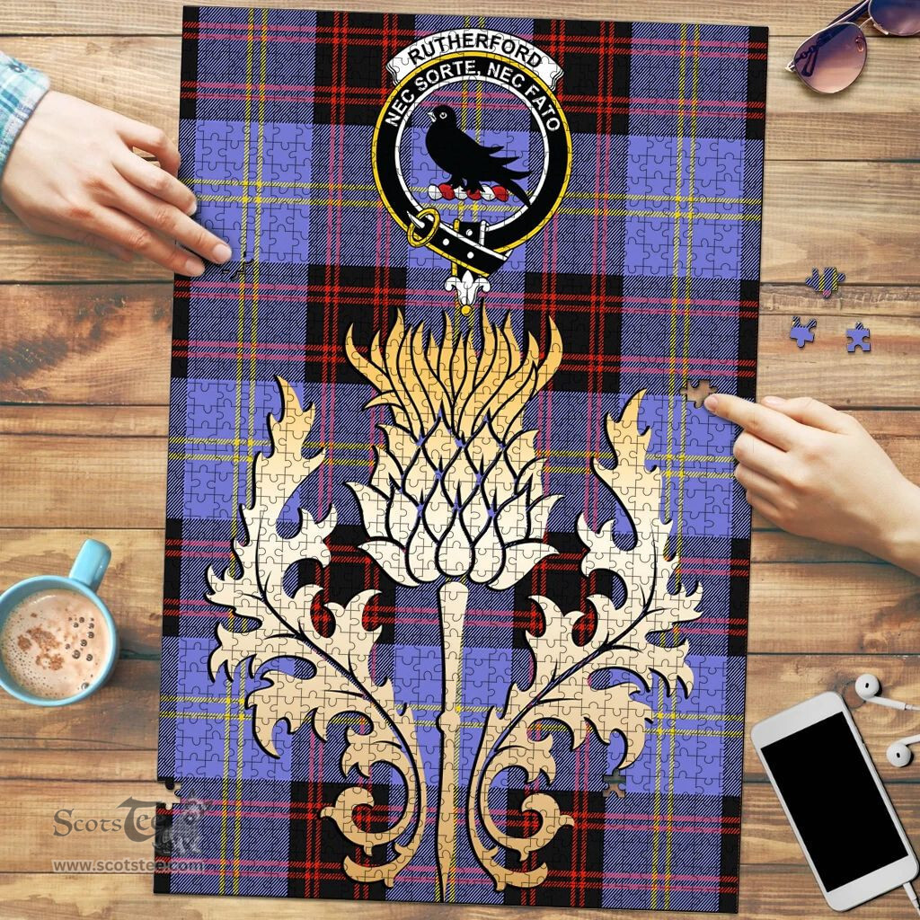 Scottish Rutherford Clan Tartan Puzzle - Thistle Gold Style Scottish Plaid Tartan Plaid