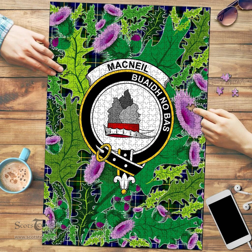 Scottish MacNeil of Barra Modern Clan Tartan Puzzle - Thistle Pattern Style Scottish Plaid Tartan Plaid