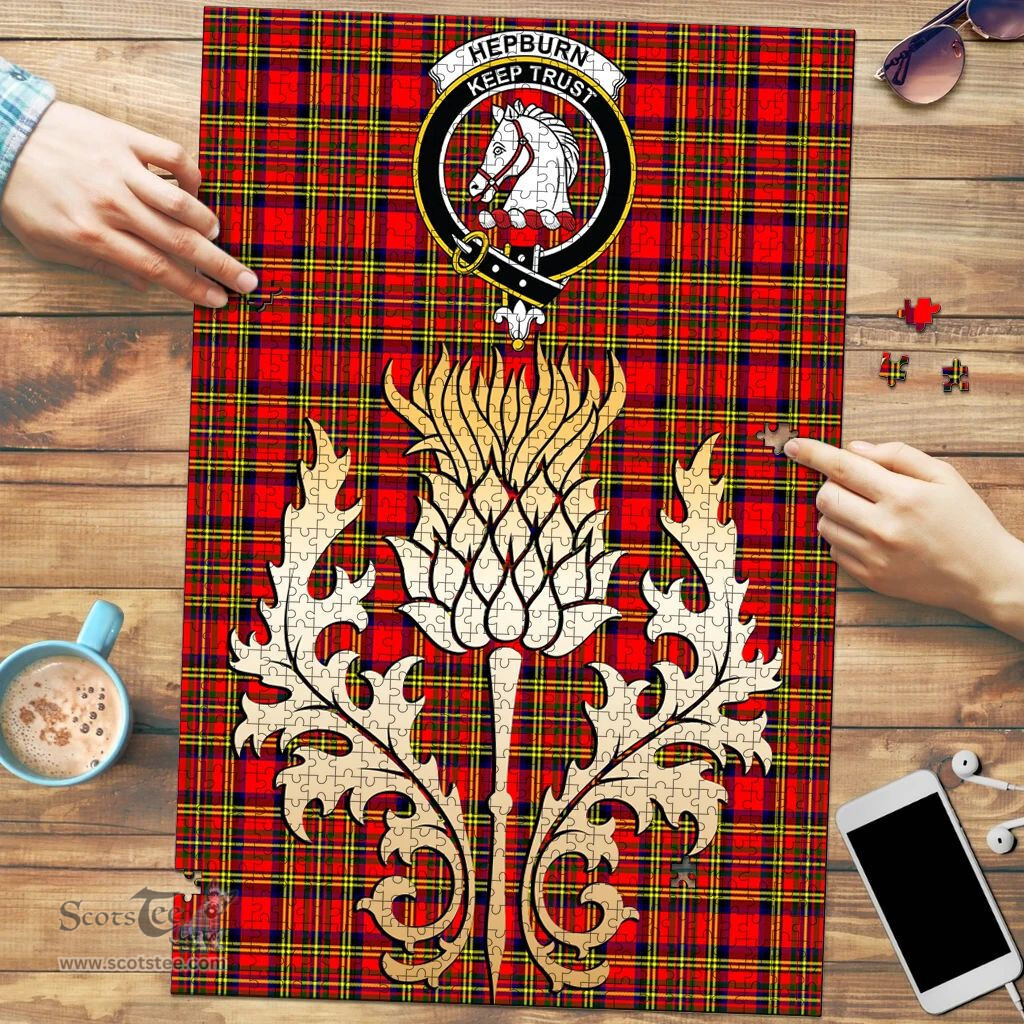 Scottish Hepburn Clan Tartan Puzzle - Thistle Gold Style Scottish Plaid Tartan Plaid