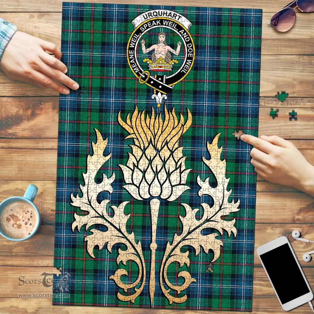 Scottish Urquhart Ancient Clan Tartan Puzzle - Thistle Gold Style Scottish Plaid Tartan Plaid