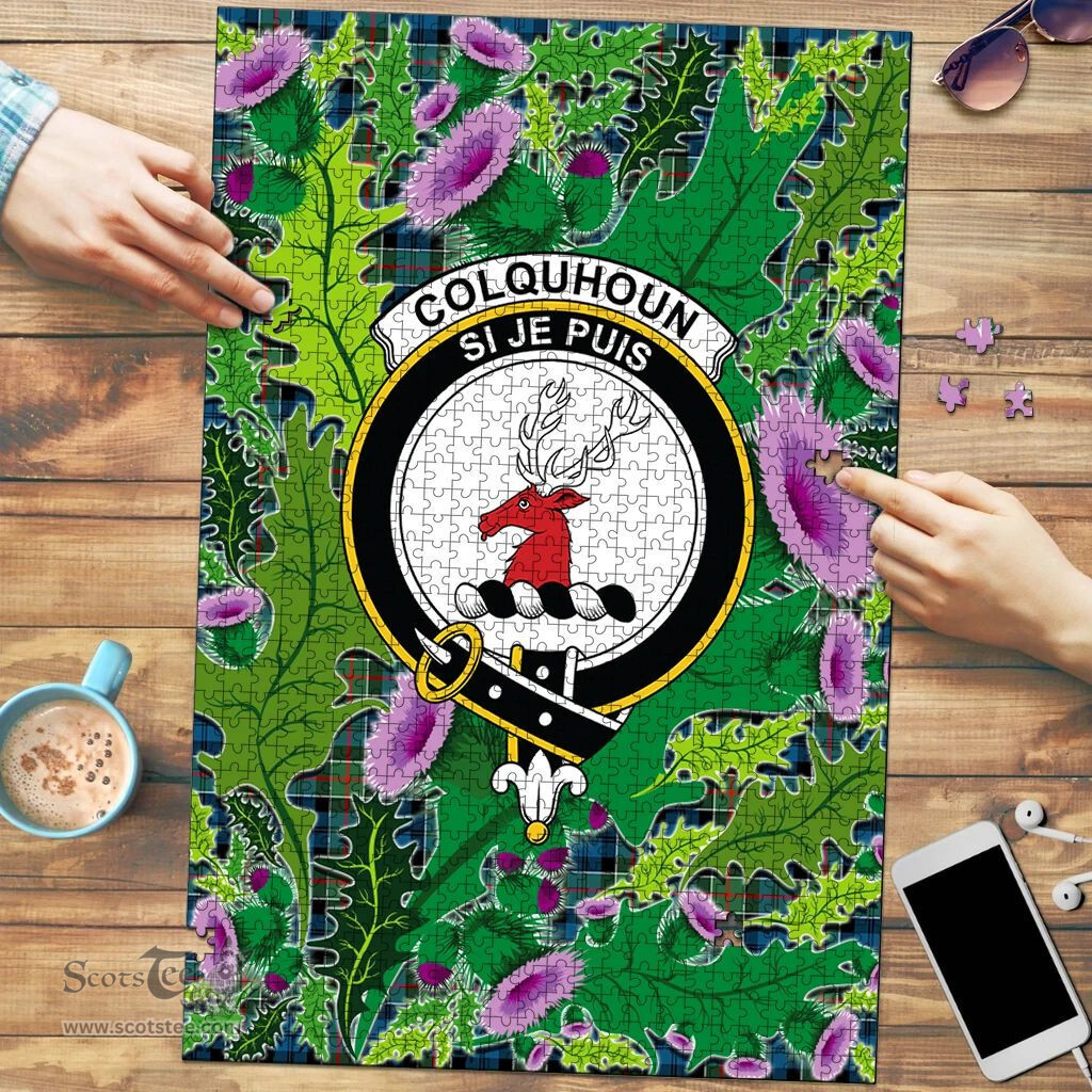 Scottish Colquhoun Ancient Clan Tartan Puzzle - Thistle Pattern Style Scottish Plaid Tartan Plaid