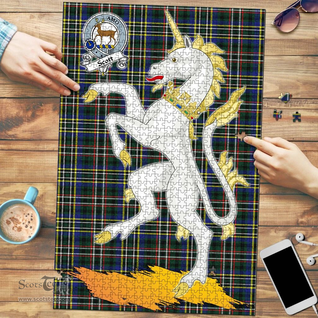Scottish Scott Green Modern Clan Tartan Puzzle - Unicorn Style Scottish Plaid Tartan Plaid