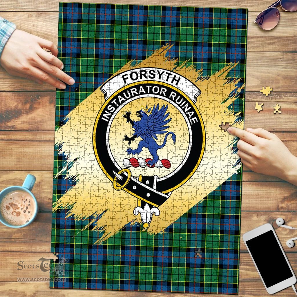 Scottish Forsyth Ancient Clan Tartan Puzzle - Gold Style Scottish Plaid Tartan Plaid