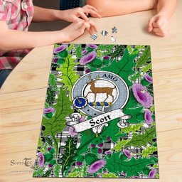 Scottish Scott Black White Modern Clan Tartan Puzzle - Thistle Pattern Style Scottish Plaid Tartan Plaid