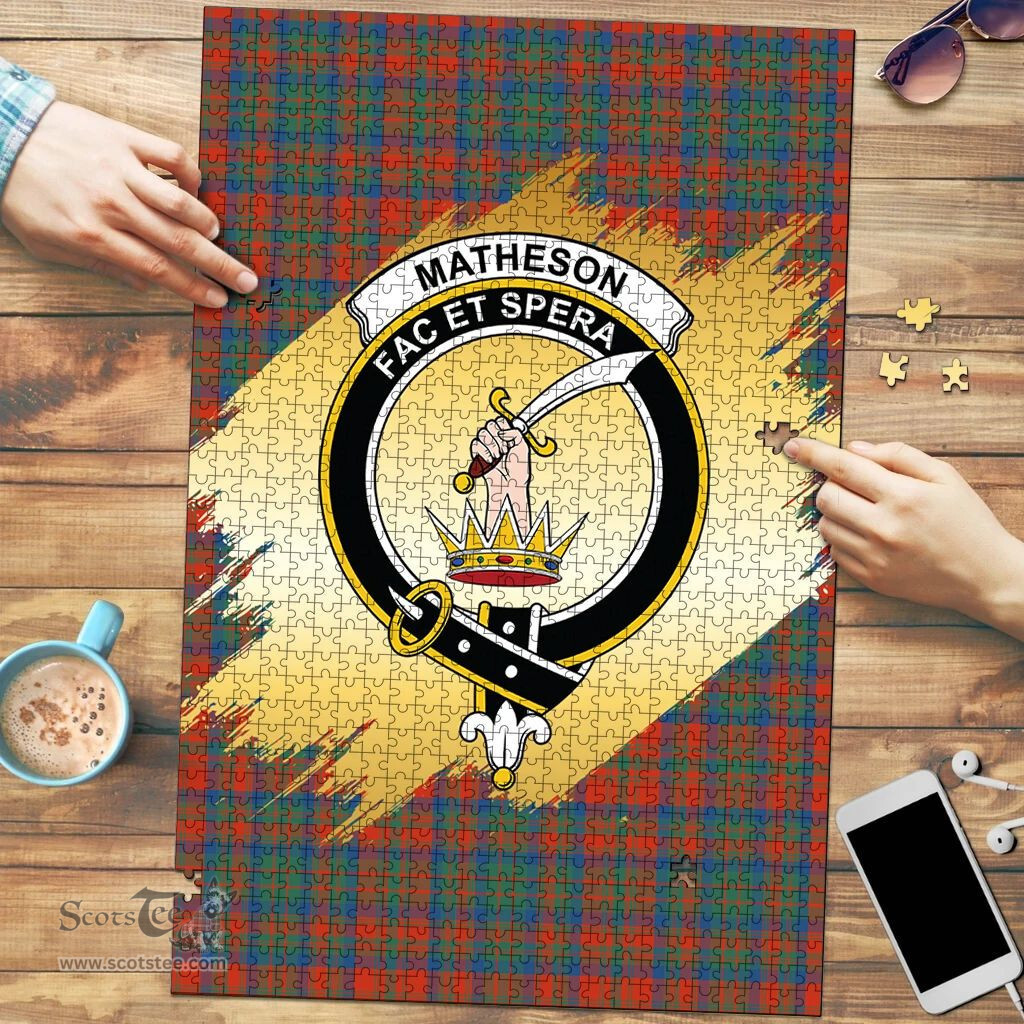 Scottish Matheson Ancient Clan Tartan Puzzle - Gold Style Scottish Plaid Tartan Plaid