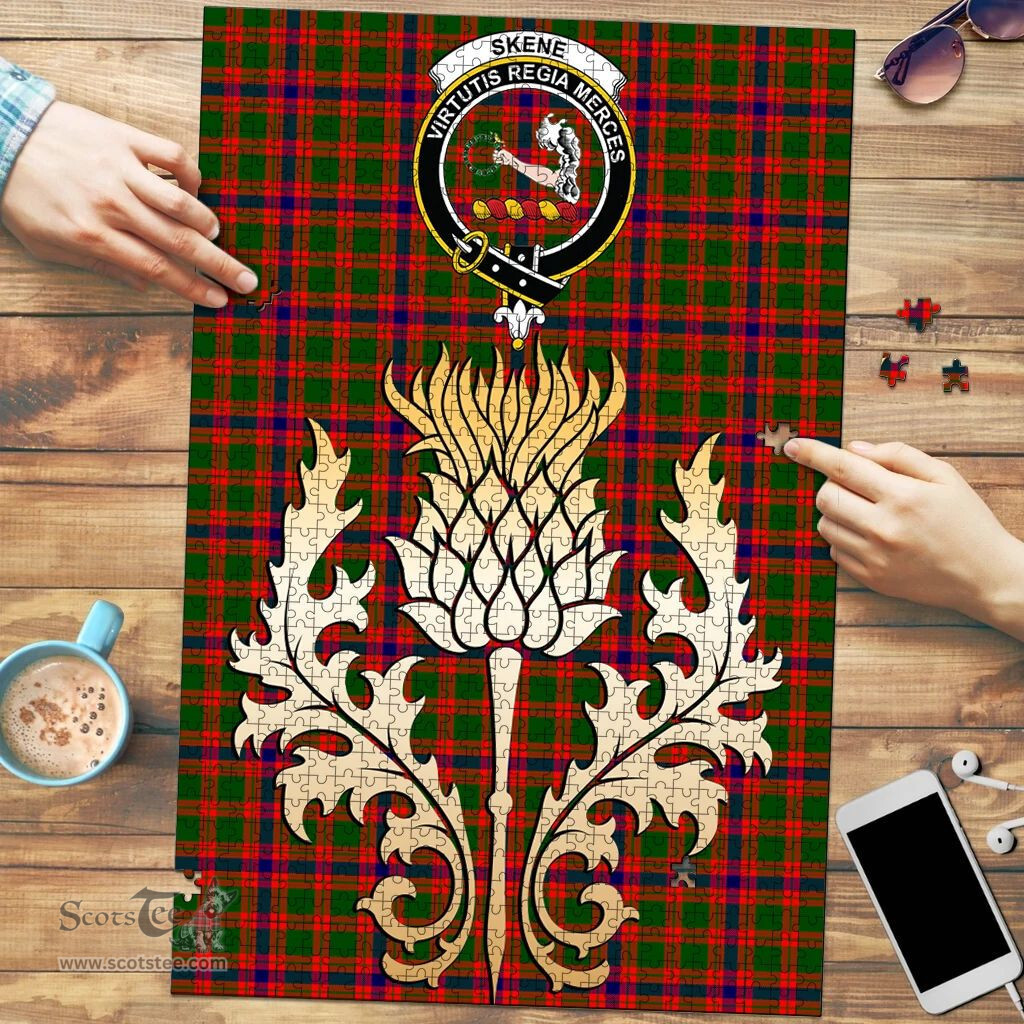 Scottish Skene Modern Clan Tartan Puzzle - Thistle Gold Style Scottish Plaid Tartan Plaid