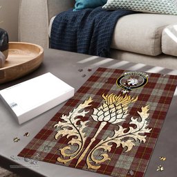Scottish Cunningham Burgundy Dancers Clan Tartan Puzzle - Thistle Gold Style Scottish Plaid Tartan Plaid