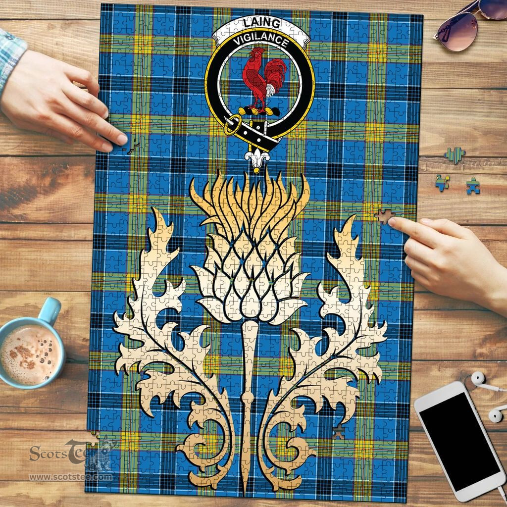 Scottish Laing Clan Tartan Puzzle - Thistle Gold Style Scottish Plaid Tartan Plaid