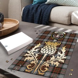 Scottish MacRae Hunting Weathered Clan Tartan Puzzle - Thistle Gold Style Scottish Plaid Tartan Plaid